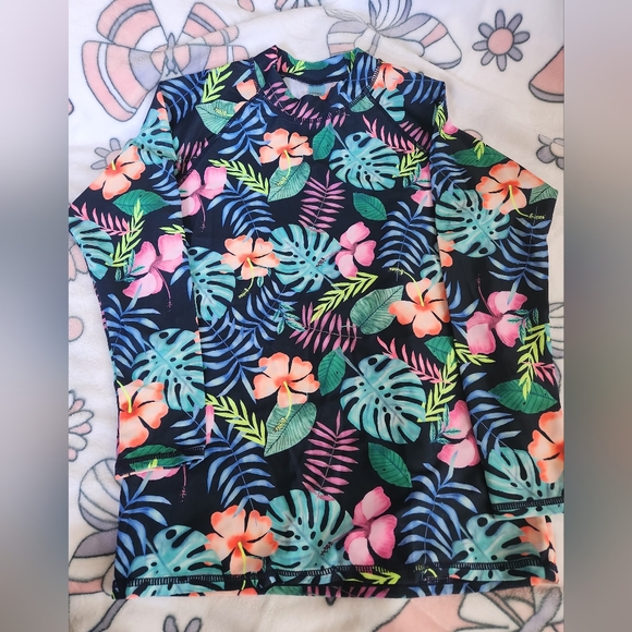 Floral Tropical Rash Guard 2 Piece Set. Girls Size 12 NWT - Picture 2 of 3